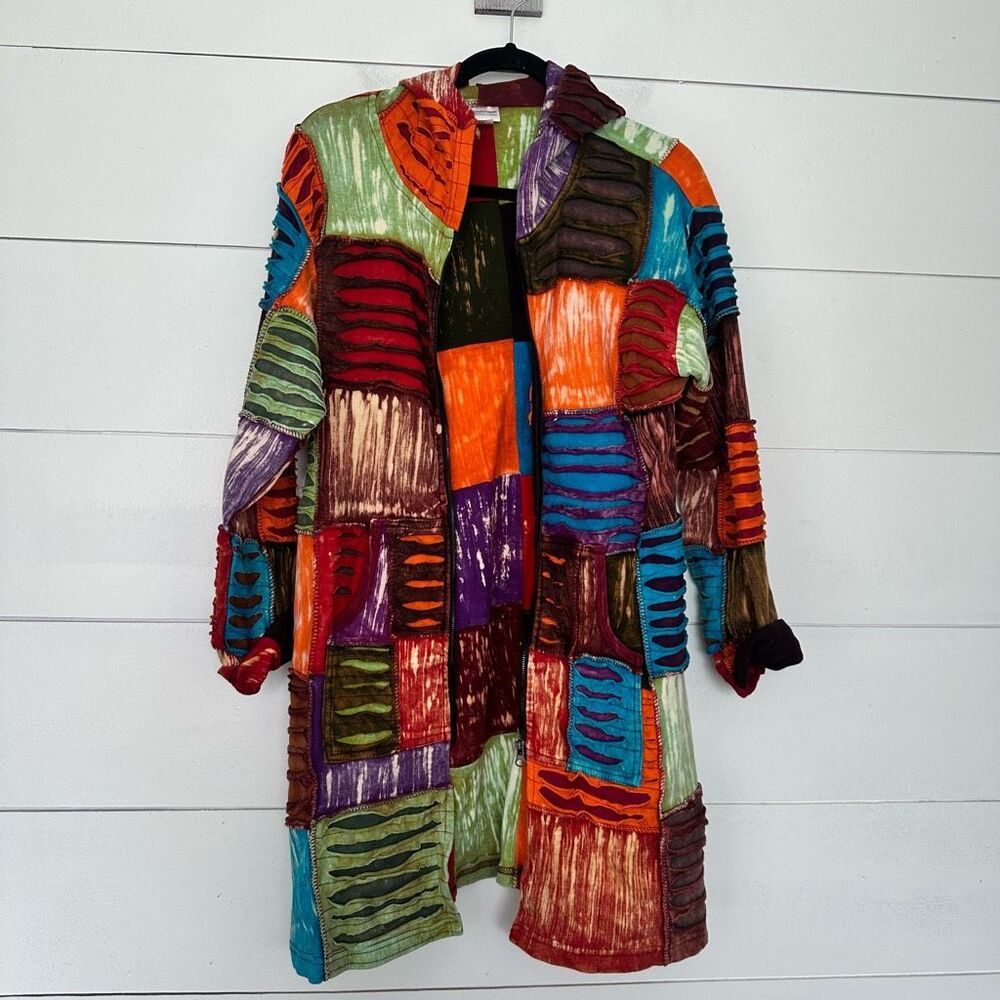 Greater Good Women’s Large Extra Large Patchwork Long Hooded Sweater Jacket